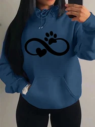 Creative Cat Palm And Love Design Heart Pattern Hoodies Women Fashion Casual Hoody Hip Hop Fleece Streetwear Loose Clothing