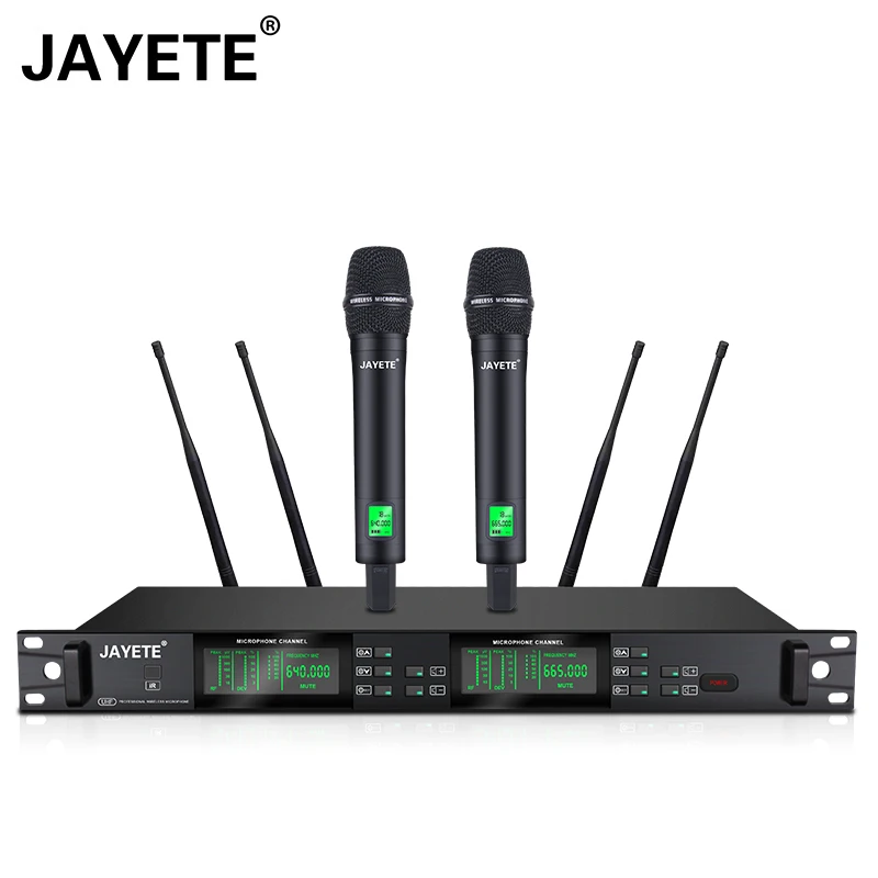 

Audio Karaoke UHF Dual Channel Wireless Microphone For Four Antennas Wireless Microphone Metal Cordless Pro Handheld Mic