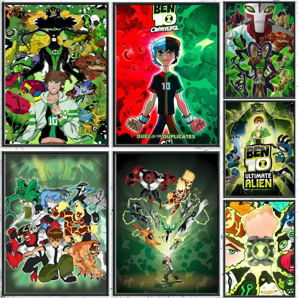 Retro Cartoon B-BenS 10 Poster HD Self-Adhesive No Residue After Removal Ideal for All Kinds of Wall Decor