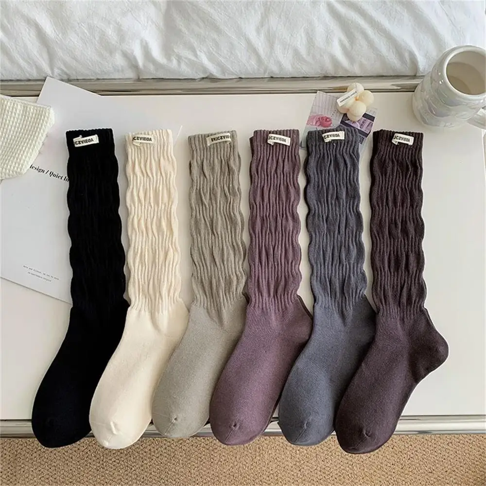 Y2K Women Loose Piles Piles Socks Solid Color Wool Knitted High Tube Heap Socks Spring Antumn Casual Cotton Female Socks