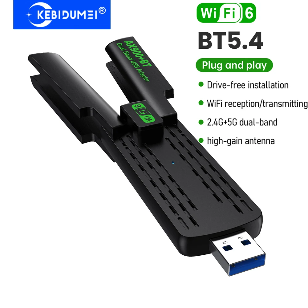 

900 Мбит/с USB WiFi 6 адаптер двухдиапазонный 2,4G/5 ГГц Bluetooth 5.4 беспроводной Wi-Fi приемник USB-ключ сетевая карта для ноутбука Win 10/11