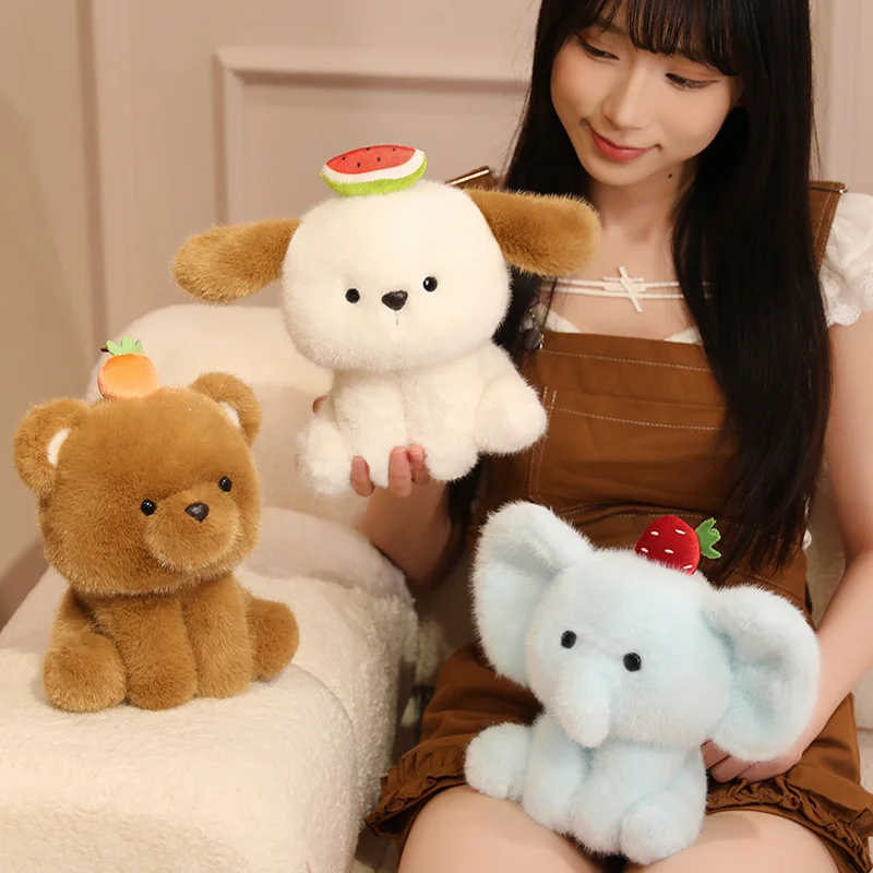 

Kawaii Panda With Apple Cow Avocado Plush Toys Stuffed Animals Fluffy Puppy Watermelon Doll Soft Kids Toys for Girs Gift Decor