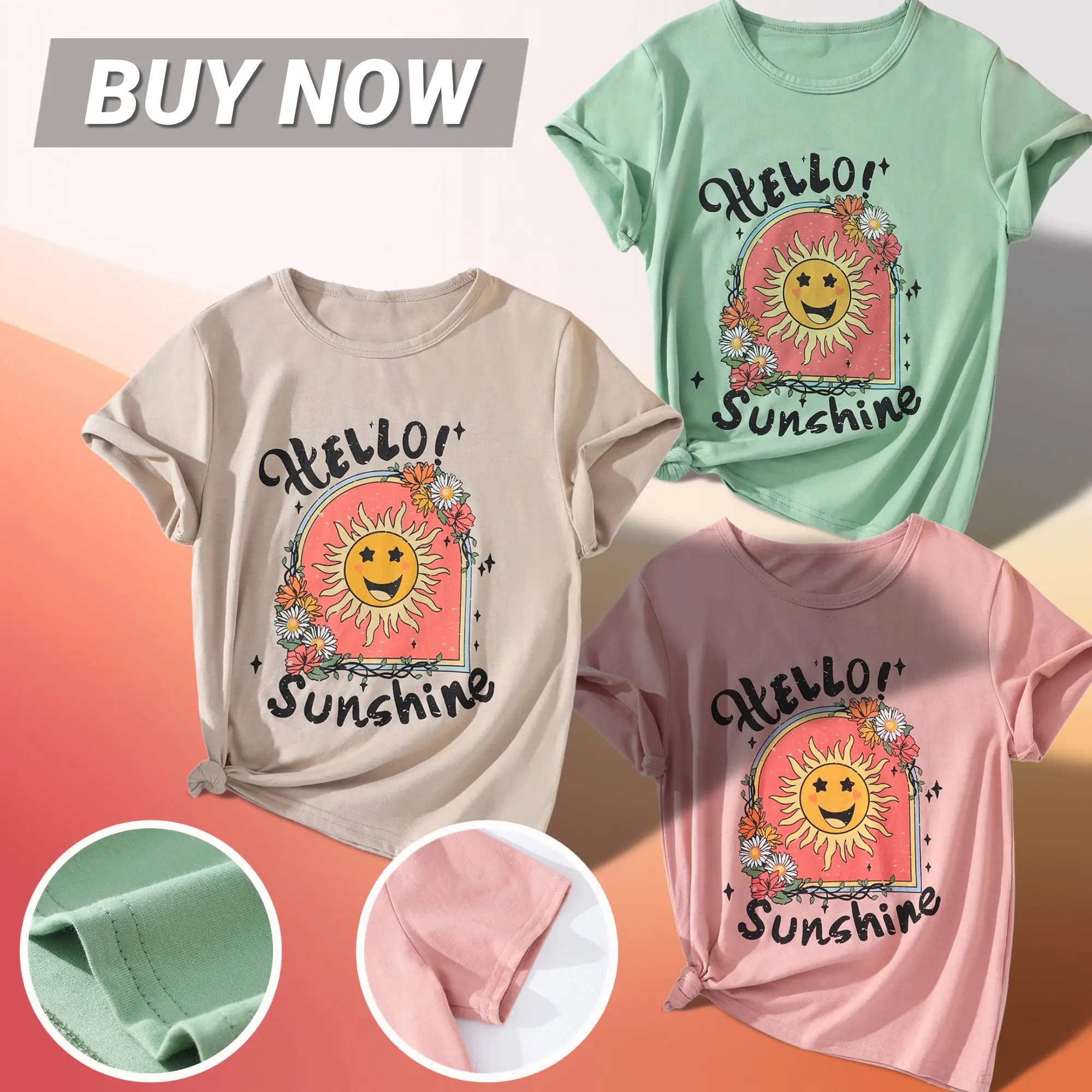 New Girls Tops Children's Clothing Summer Short Sleeve Comfortable Round Neck Smiling Critters Sun Printed Tshirt