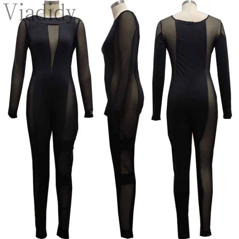 Women Sexy Mesh Sheer Skinny Jumpsuit