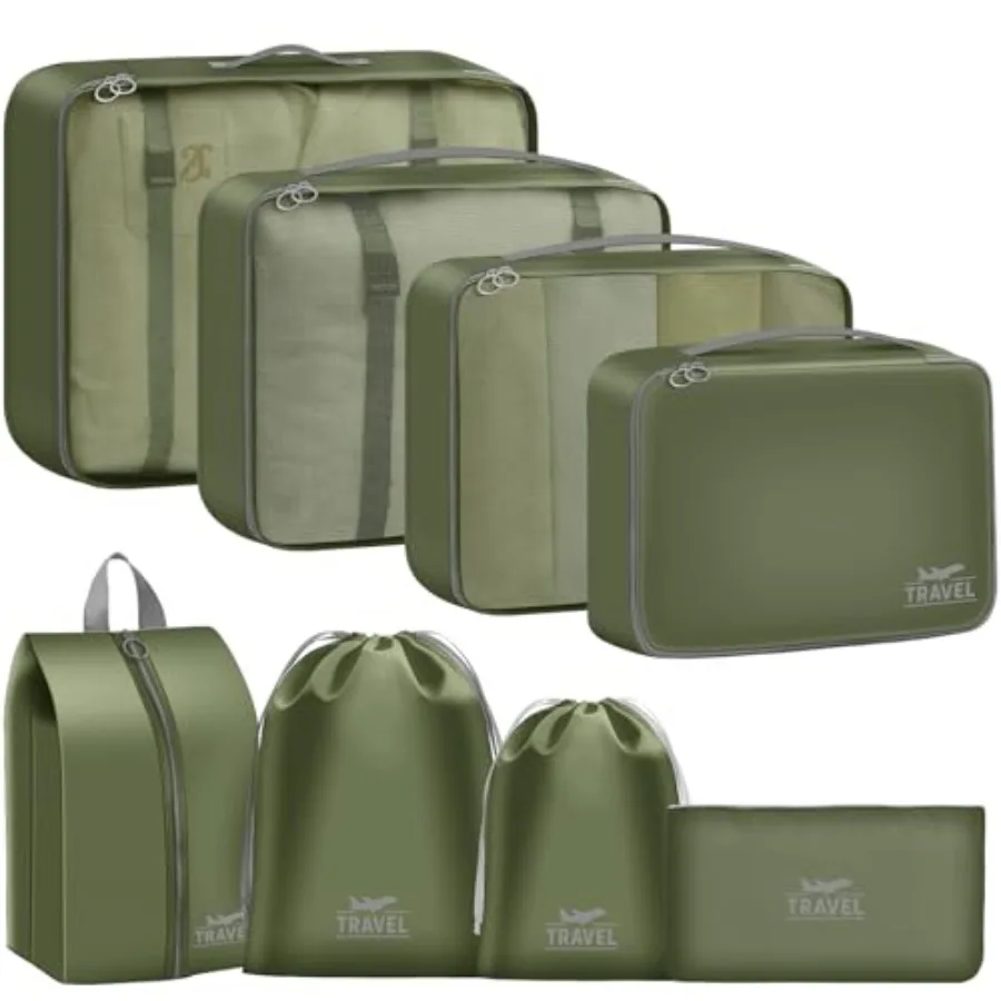 

Набор упаковочных кубов для путешествий - 8 органайзеров для багажа, дышащие сетчатые сумки для чемоданов, прочные дорожные органайзеры