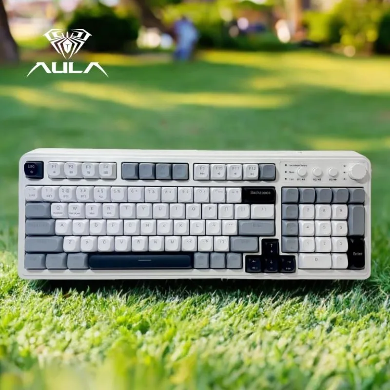 

AULA S99 Key Keyboard,Tri-Mode Gaming Keyboard Bluetooth 2.4GHz USB-C Retro Creamy Color RGB Backlit Media Knob Number Pad