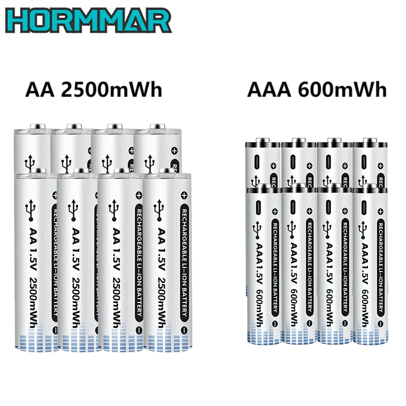 8Pcs AAA Batteries 600mWh +8Pcs AA 2500mWh Batteries 1.5V Lithium AA AAA Rechargeable Battery for Camera toy Christmas light LED