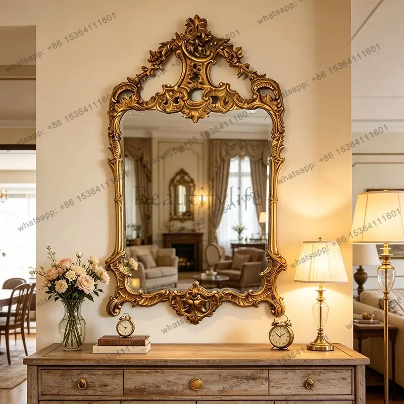 French retro carved decorative mirror villa luxury bathroom bathroom dressing mirror