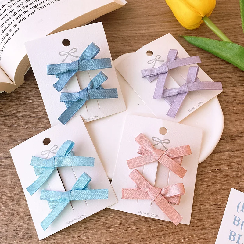 2Pcs/Set Hair Clips for Girls Kids Hairpins Cute Toddler Hair Accessories for Baby Fall Ribbon Bow Hairgrips Kawaii Hairclip
