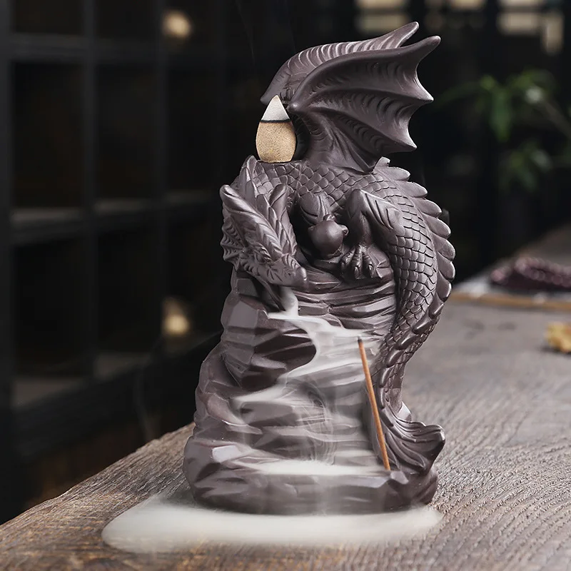 Pterosaur Handicrafts Waterfall Backflow Incense Dragon Stick Holder Purple Clay Censer