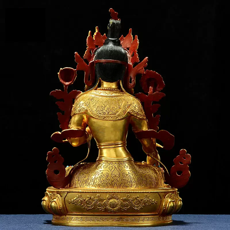 White Tara White Doluo Guanyin Statue, Gilded Brass Bodhisattva Figurine, Hand-Chiseled Tibetan Buddhist Altar Decor, Home Templ