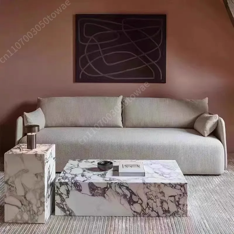Bulgari Marble Vein Sintered Stone Coffee Table & Side Table Set, Modern Minimalist Block-Shaped Living Room Furniture Set