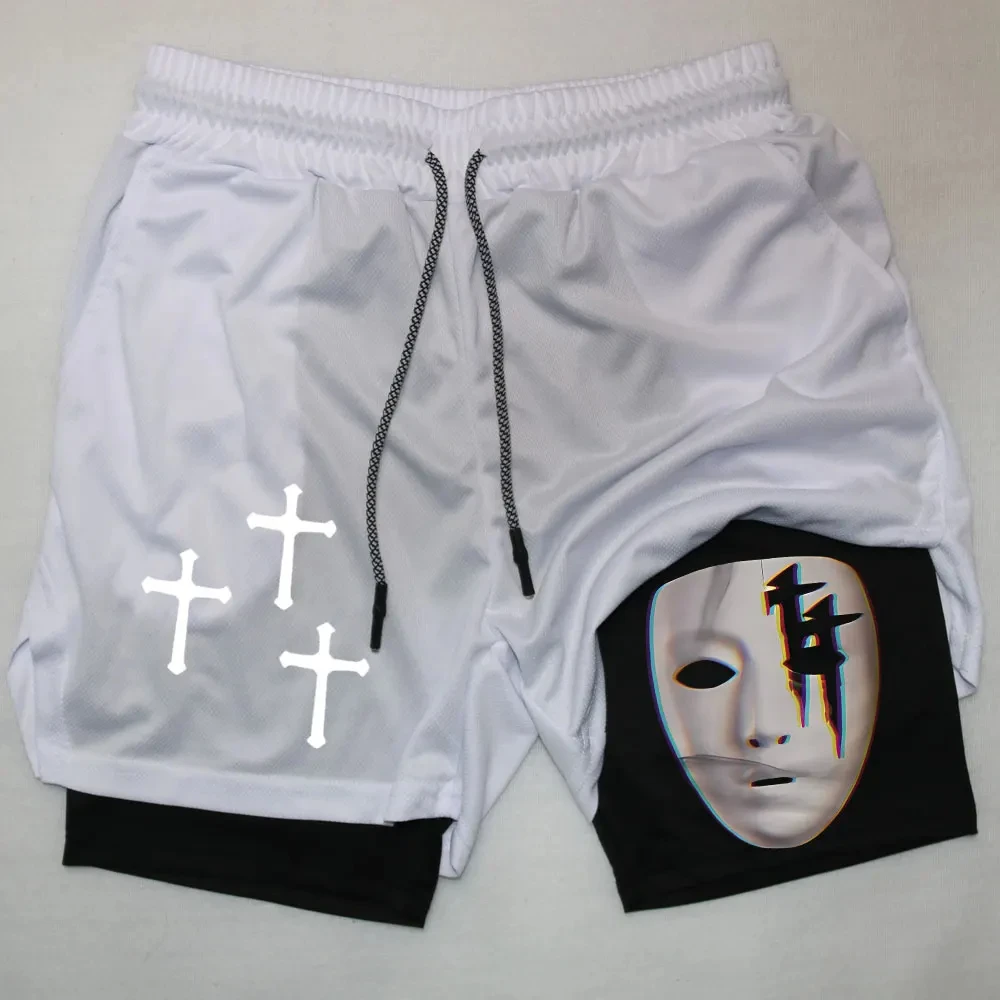 New Men\'s Shorts with Jesus Cross Print Sports Shorts 2-in-1 Mesh Quick Drying Fashionable Jogging Leisure Gym Training Shorts