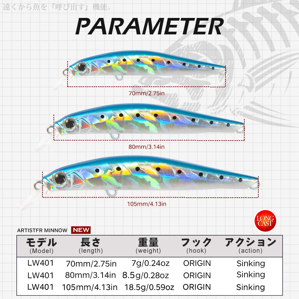 Hunthouse Artist Minnow Twitch Fishing Lure Jerkbait Sinking Slow Hard Bait Wobblers For Pike Trout 70/80/105mm Sea Fish Tackle