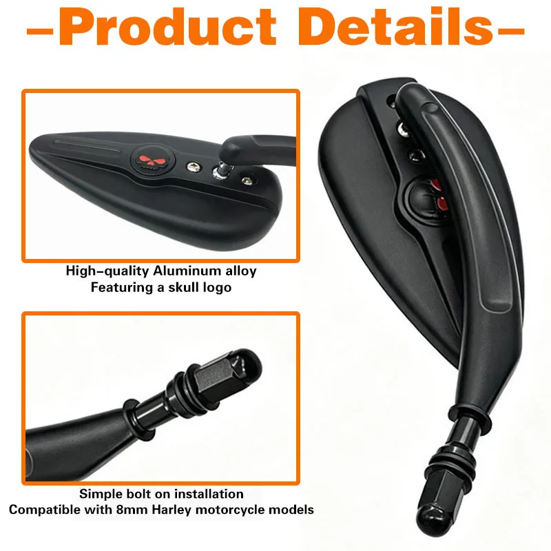 1 Paar verstellbare Motorrad-Seitenrückspiegel für Harley-Davidson Sportster XL, Softail FL, Dyna, Street Bob, Road Glide. – Detail 5