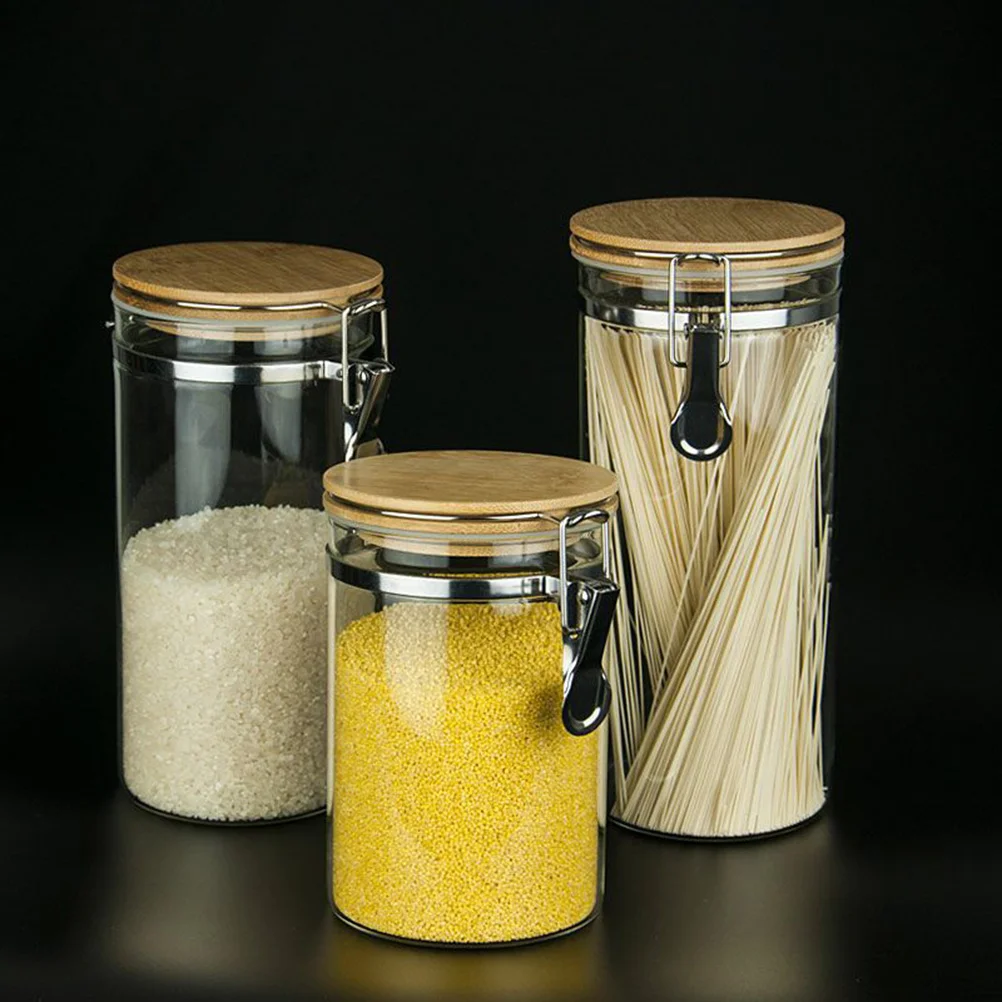 

720Ml Jar Airtight Bamboo Lid Metal Lock Moisture Proof Food Container For Tea Coffee Sugar Salt Candy Kitchen Pantry