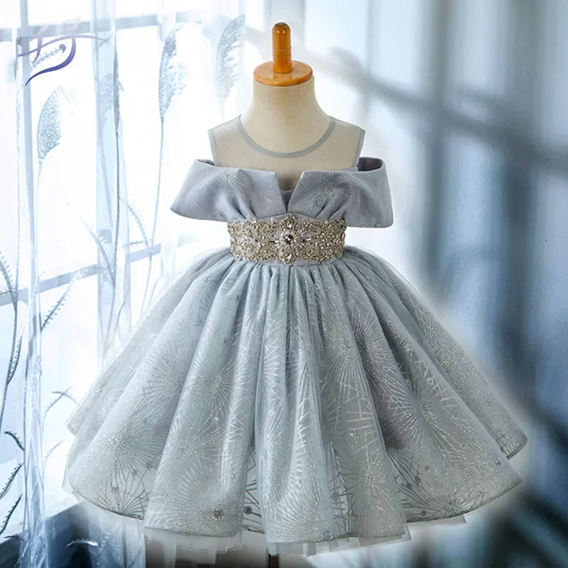 Precioso vestido de princesa con lentejuelas para niñas, vestido de palacio con cuello en V, vestido de boda de flores para bebés, vestidos de fiesta de cumpleaños para niños