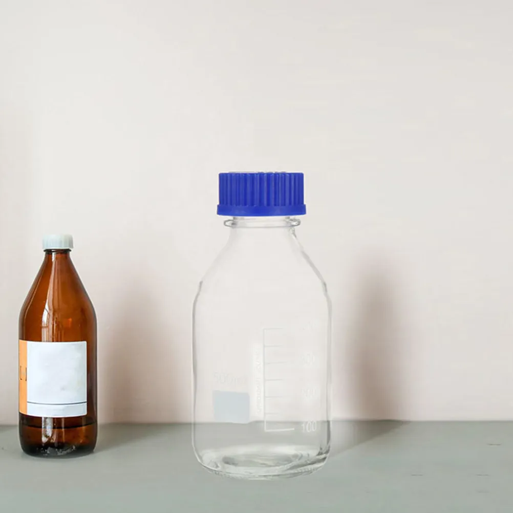 

2Pcs Laboratory Reagent Bottles Graduated Glass Leakproof Sealed Caps Wide Mouth Transparent Chemical Storage Vials for Easy