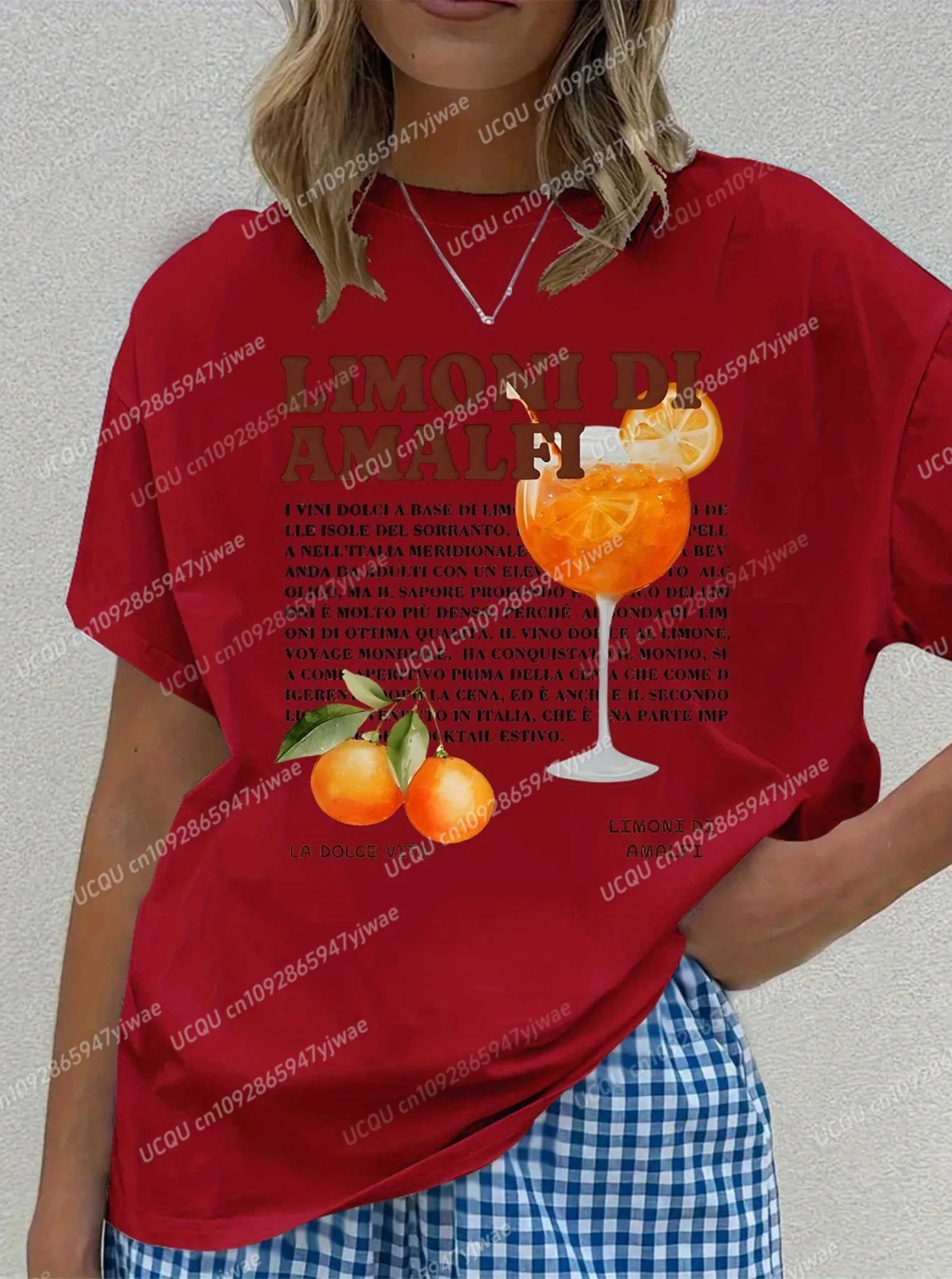 2025 المرأة LIMINI DI AMALFL طباعة س الرقبة تي شيرتات قصيرة الاكمام الصيف المحملة Harajuku حجم كبير womenSport تي شيرت #2