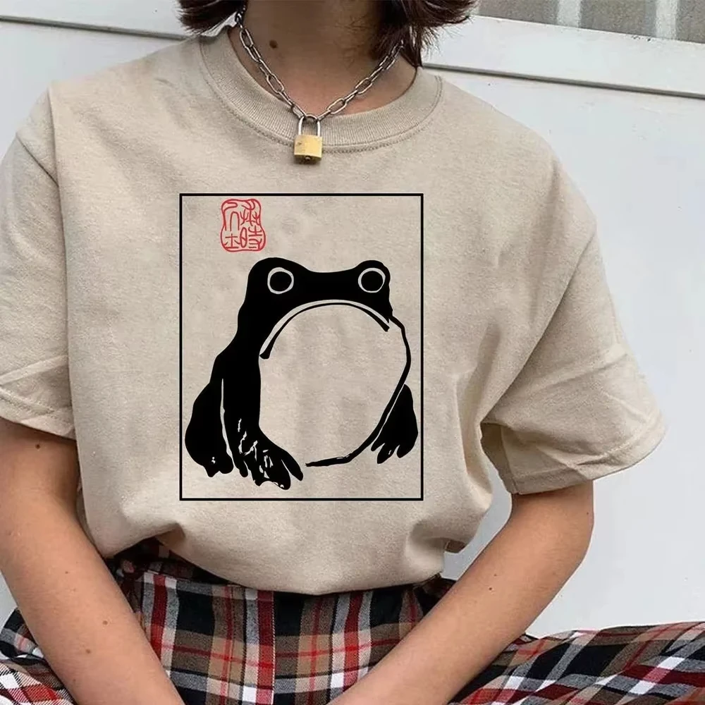 2026 Adult Loose Fit Original Handmade Ink Frog Illustration T Shirt Breathable Top Casual Retro Oriental Street Outfits