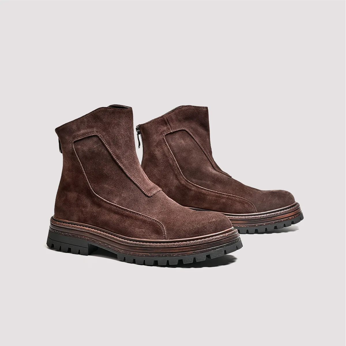 

Autumn Winter Men's Chelsea Boots, British Vintage Round Toe Mid-Calf Boots, Slip-On Chunky Combat Style Leather Ankle Boots