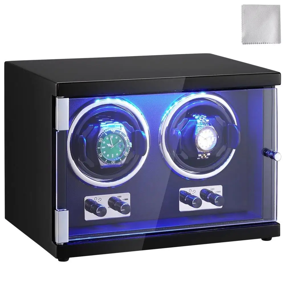 

Dual Watch Winder, Automatic Watch Rotator for men and Women, with 2 Japanese Mabuchi Motors, Blue LED Light, Adapter,
