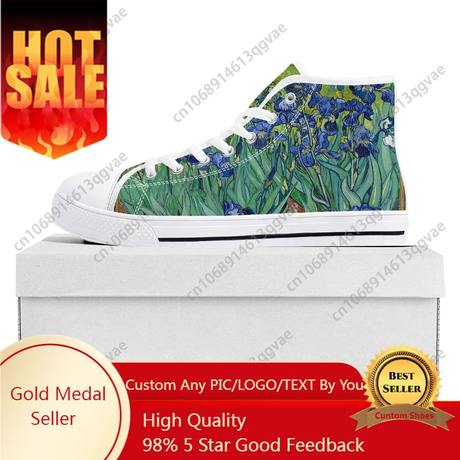

Van Gogh Oil Painting Iris Flower High Top Sneakers Mens Womens Canvas Sneaker Couple Shoes Custom Shoe