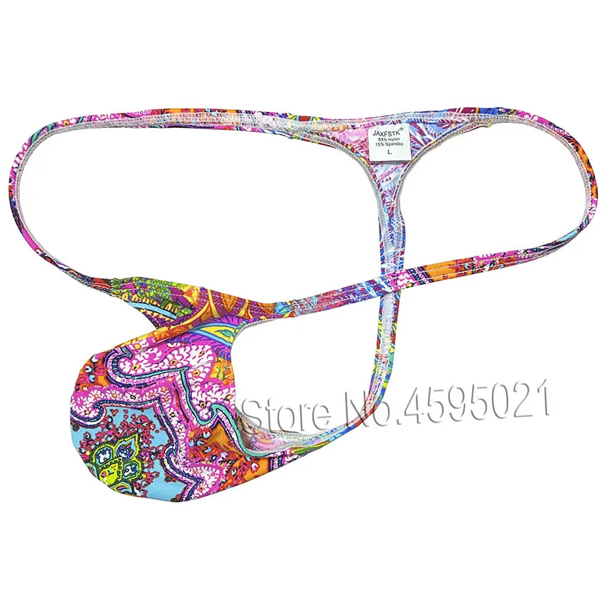 Men's Thong Sexy Underwear Enhancing Pouch Male G-string Mini Bikini Brief Lingerie Low-waist Slip Printed Beach Tangas Sunbathe