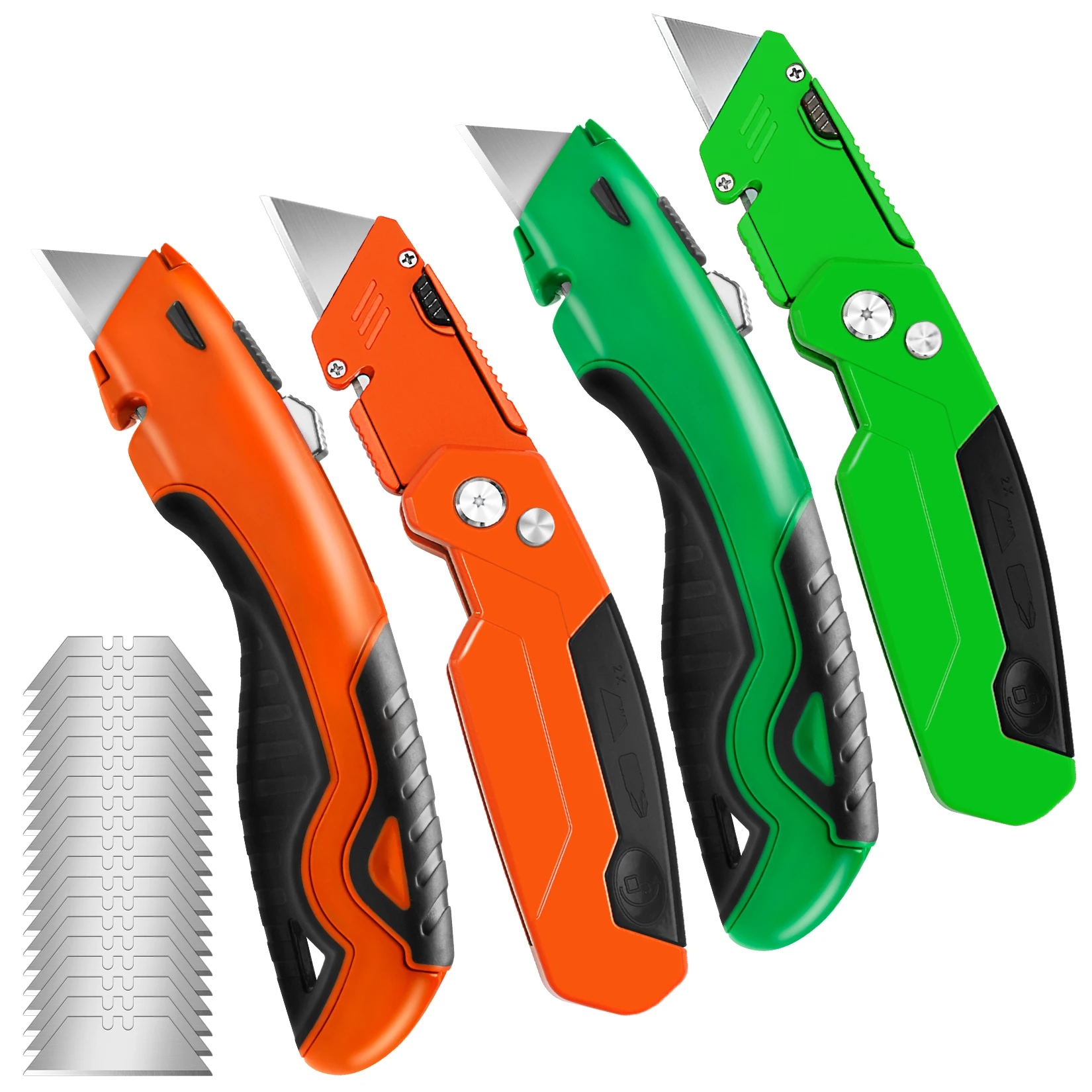 2-Pack Box Cutters, Utility Knife Retractable and Folding Razor Knife for Cartons, Cardboard, Box Cutter Retractable and Folding