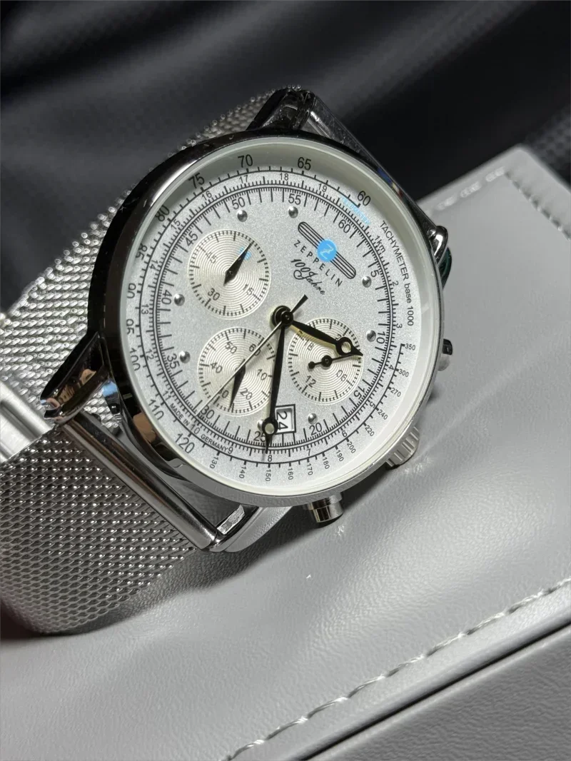 Nieuw Zeppelin automatisch datumhorloge met drie ogen, run-seconden, multifunctioneel timing, zakelijk vrijetijdskwartshorloge voor heren