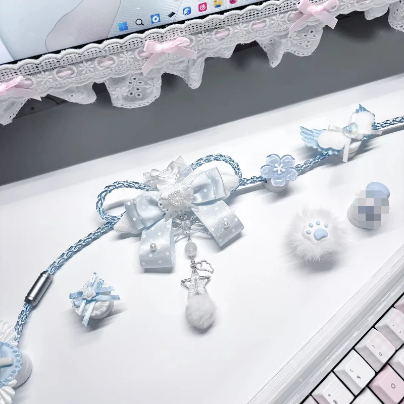 RGB Avaitor Cable White/blue Light 8k Return Rate 1.3m Hand Knitting USB Type-C Magnetic Keyboard Cable Decorative Accessories