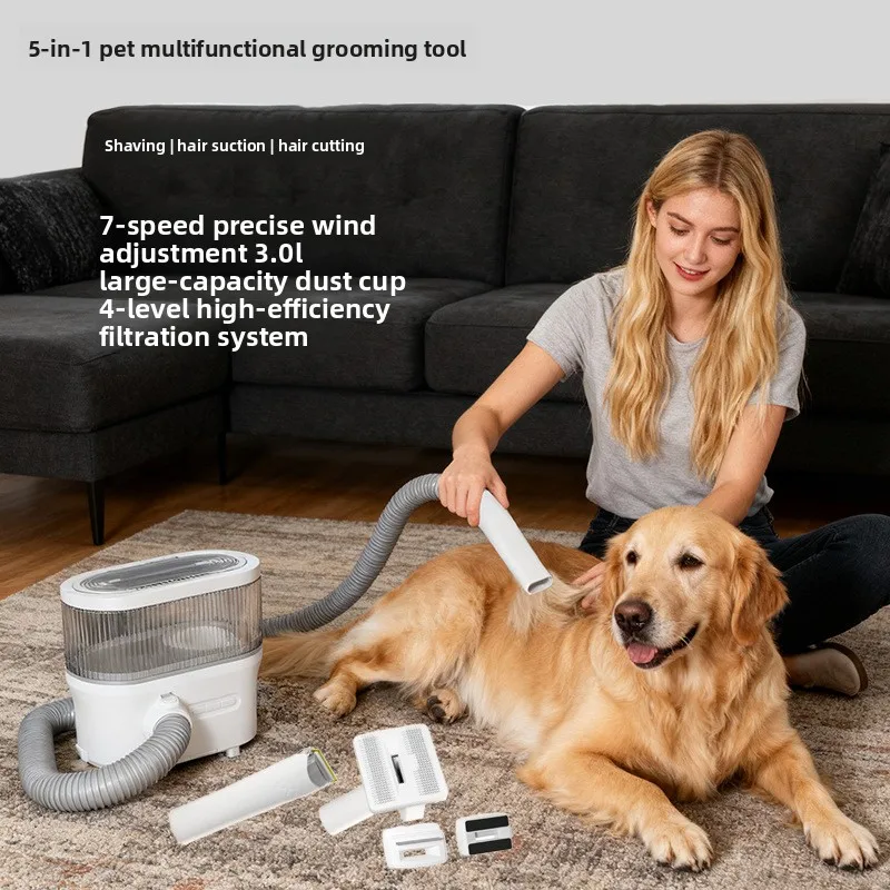 5-in-1 Pet Grooming Vacuum with Clipper and Comb, Multi-Function Hair Suction for Dogs Cats, Pet Accessory