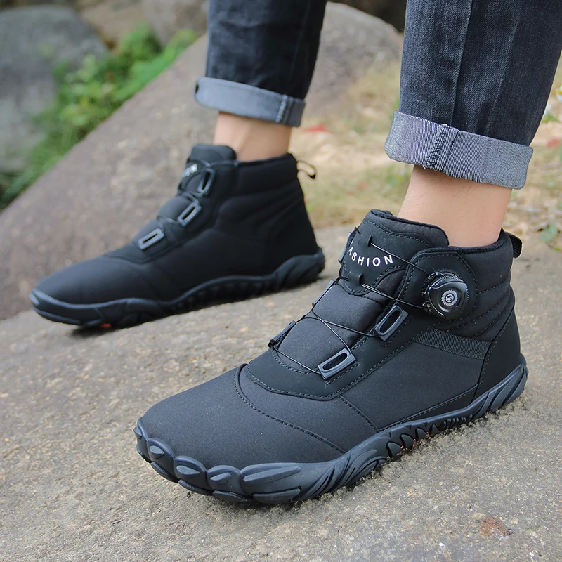 Women Barefoot Boots for Winter Snow Boots for Men Plush Warm Ankle Shoes Automatic Buckle Shoelace Hiking Shoes Plus Size