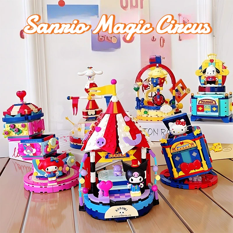 

Sanrio Kuromi Hellokitty Magic Circus Anime Peripherals Cute Anime Character Scene Model Bricks Creative Decoration Kid Toy Gift