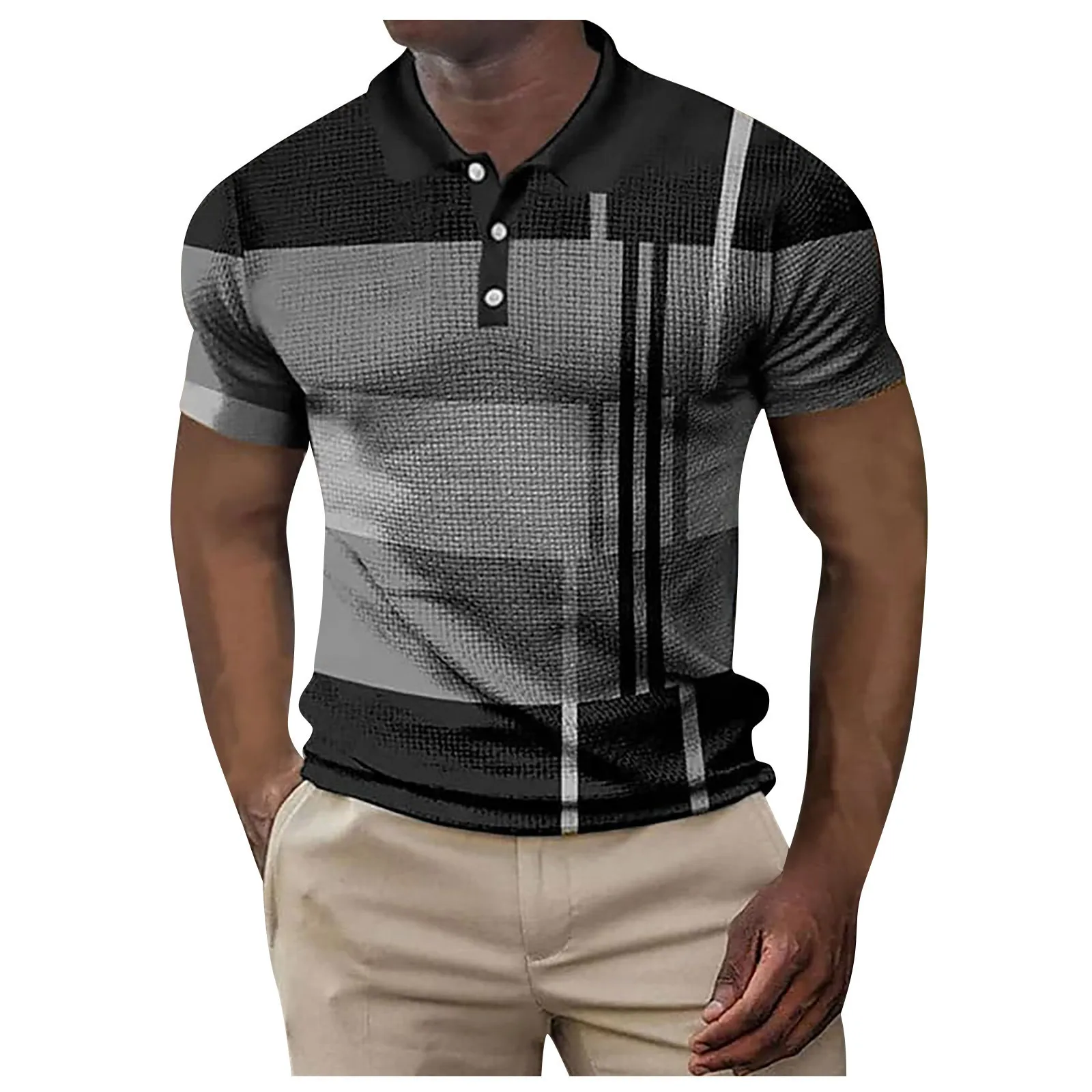 Cross-border Amazon Summer New Foreign Trade European American Men\'s Polo Shirt Short-sleeved Color-blocked Zipper T-shirt Top