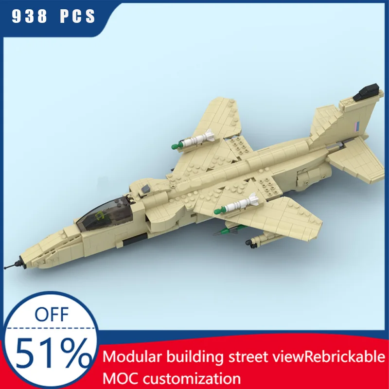 

938PCS MOC Military Series RAF Jaguar Gulf War Fighter Plane Model Building DIY Assembled Educational Children Toys Xmas Gifts