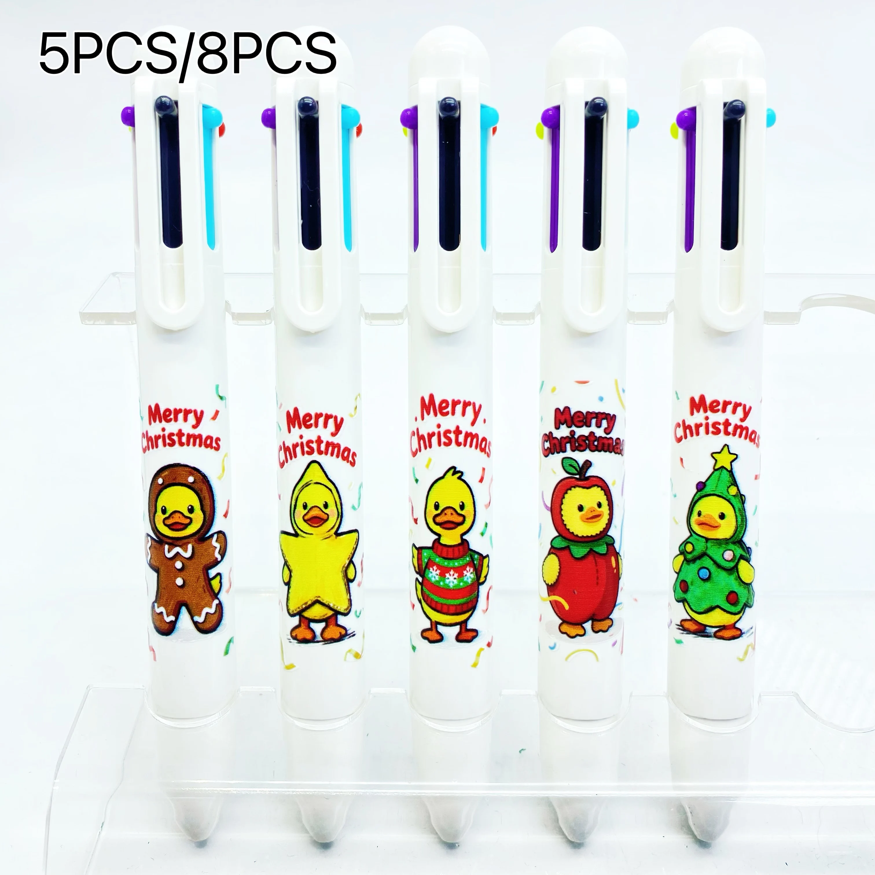 

Christmas Duckling Doll Series 5PCS/8PCS Set Multicolor Ballpoint Pens Six-in-One Student Writing Markers Creative Stationery