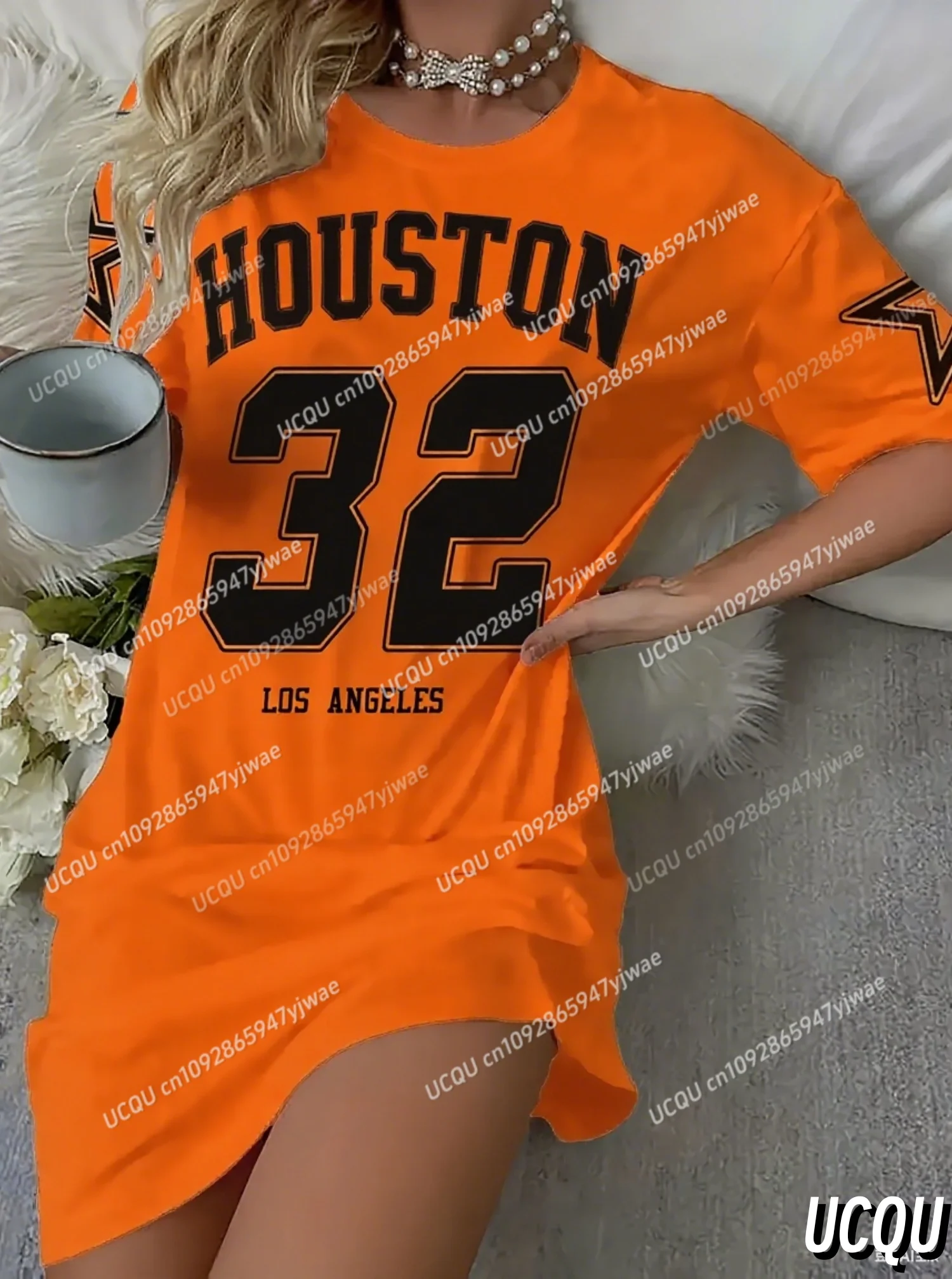 2025 Donne di estate HUSTON 32 T-shirt Abito Allentato Casual O-Collo Lady Manica corta Pullover Abiti Abbigliamento donna