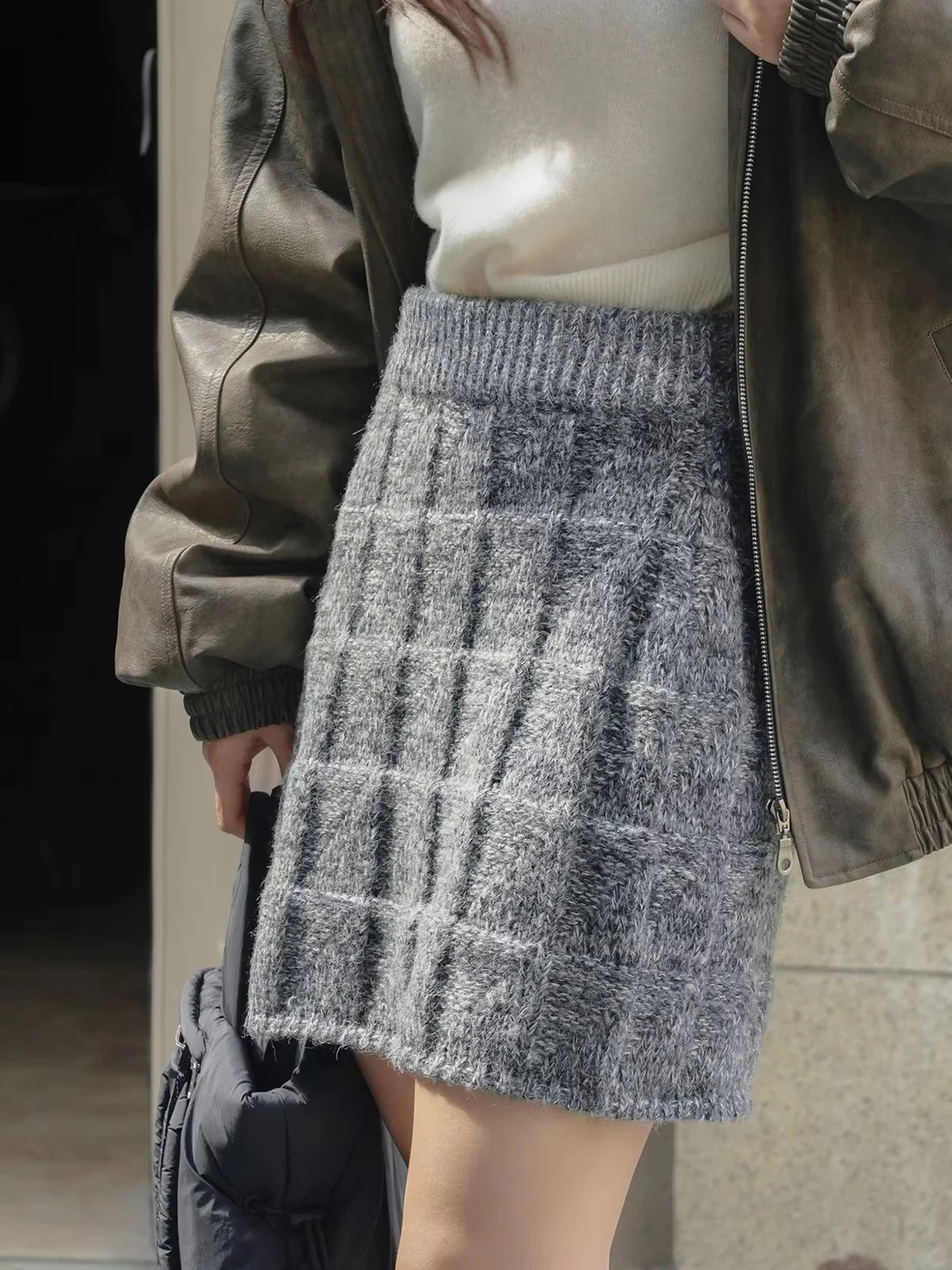 

Wool Blend Knitted Skirt Women Fashion Textured Mini Short Skirts Autumn Winter Outfit
