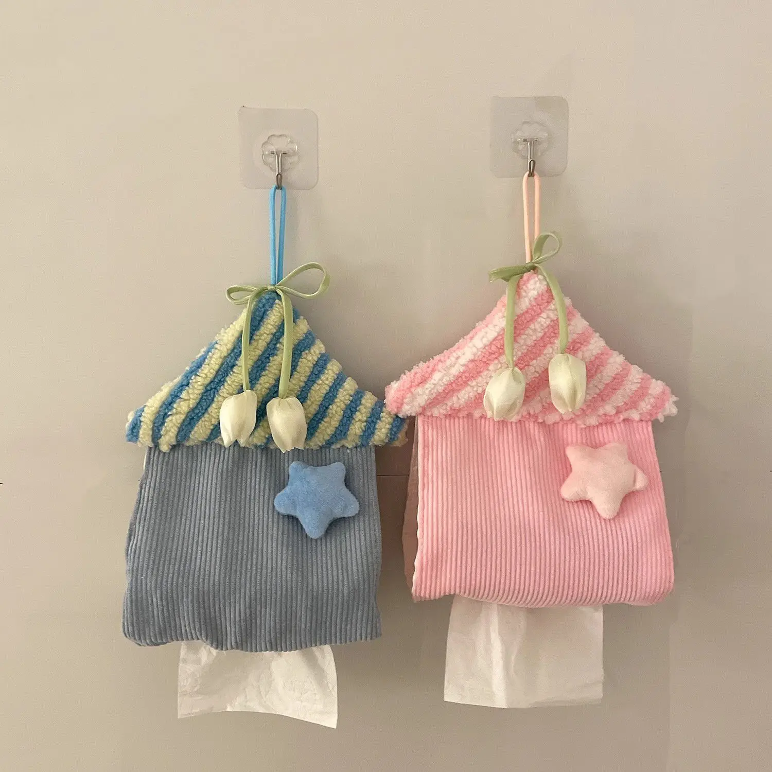 Creative Hanging Tissue Bag Small House Design Wall Mounted Tissue Holder Storage Bag Home Use Bedside Tissue Cover