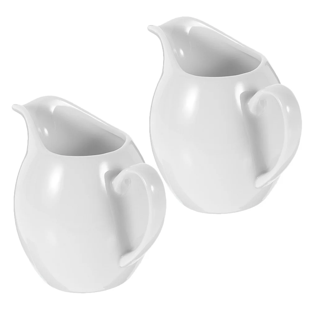

2Pcs Ceramic Sauce Pitcher Porcelain Milk Creamer Pitcher White Handle Sturdy Non-Slip Spout Design for Coffee Tea Latte Syrup