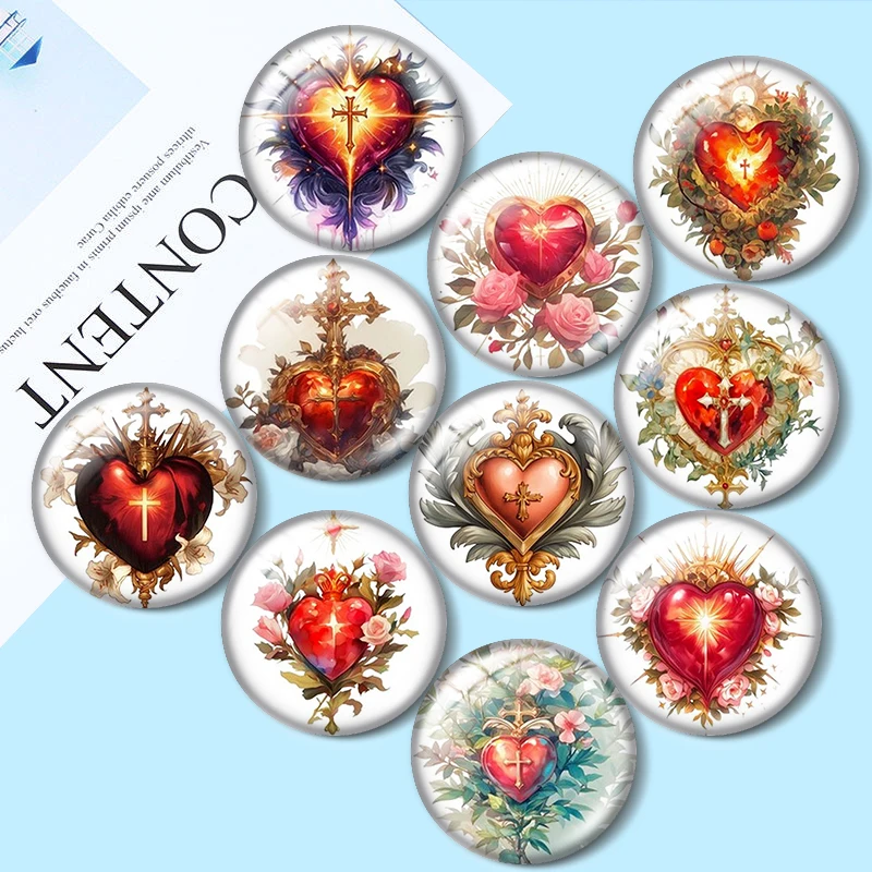 

Watercolor Holy Heart 10pcs 12mm/18mm/20mm/25mm Round photo glass cabochon demo flat back Making findings