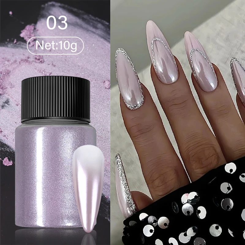 1 Doos Roze Paars Wit Chroom Parel Nagelpoeder Spiegeleffect Nail Art Glitter Aurora Wrijven Stof Op Manicure Decoraties