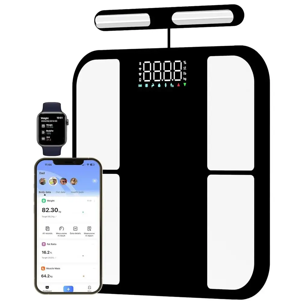 

Bluetooth Enabled High Precision Digital Scale with 8 Electrodes and 56 Body Composition Metrics