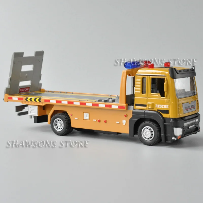 1:50 Scale Diecast Model Truck Toy Flatbed Traffic Rescue Wrecker Miniature Replica With Sound & Light