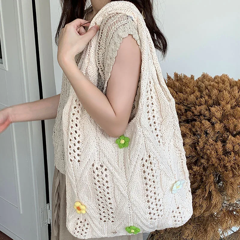 

New knitting bag braided bag flower niche all-in-one bag women's senior sense shoulder bags