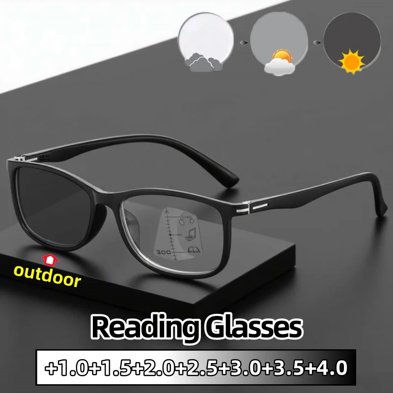 

Business Advanced Photochromic Multifocal Presbyopia Glasses Unisex Anti-Blue Light Classic Square Eyeglasses +1.0 To +4.0