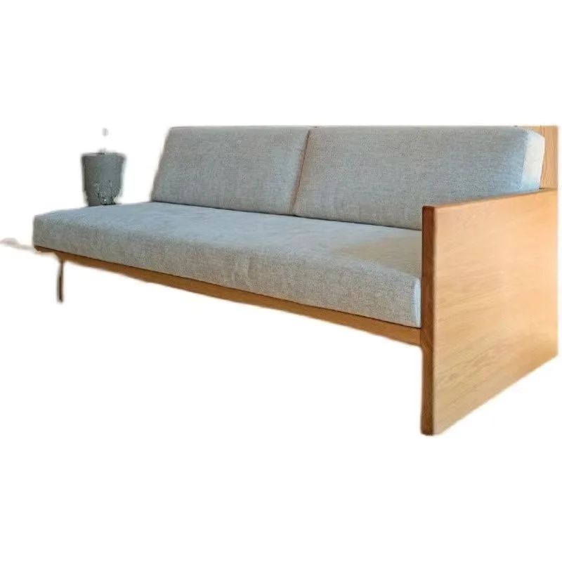 Simple and modern Nordic solid wood pine sofa removable and washable three-seater wabi sandy wind fabric bed and breakfast