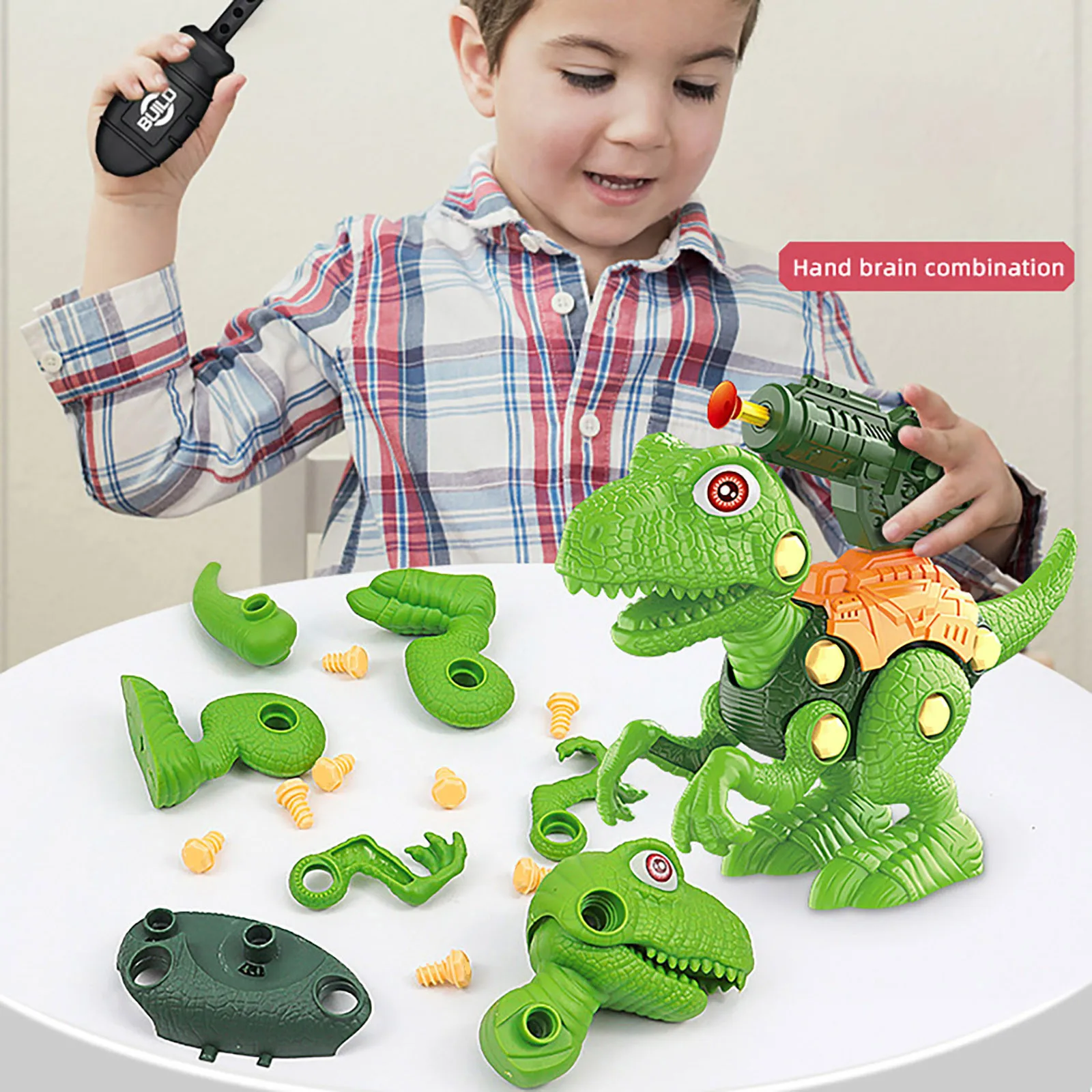 Kids Take Apart Dinosaur Toys Mecha Dinosaur Team Toys Shooting Launcher DIY Building Dinosaur Toys With Plastic Screw משחקים לב