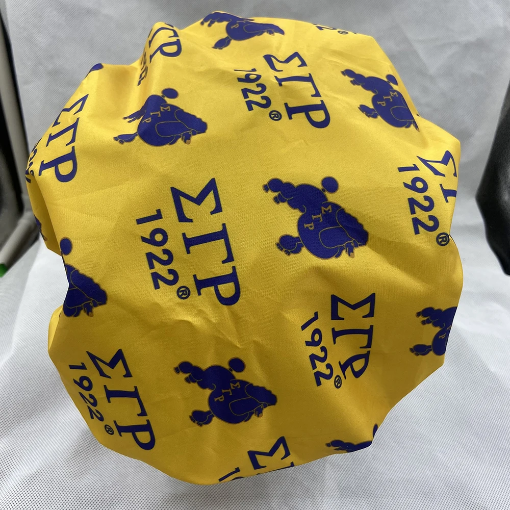 Custom Sigma Gamma Rho yellow Shower Hat Greek Letters Sorority Waterproof Shower Cap EVA Elastic Bath For Women